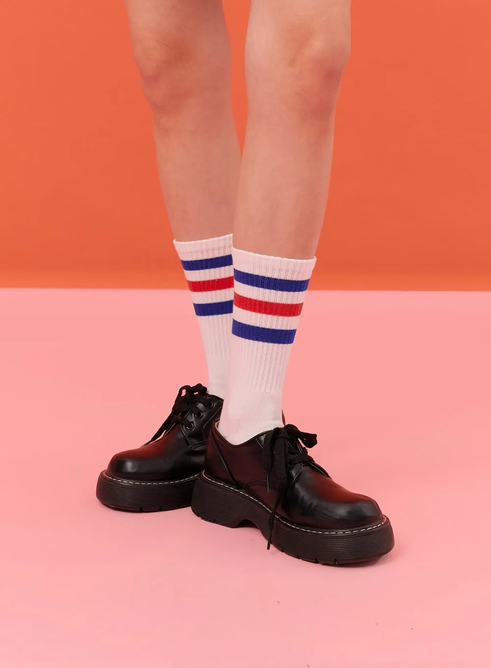 Sporty Striped Cotton Midi Socks IN302