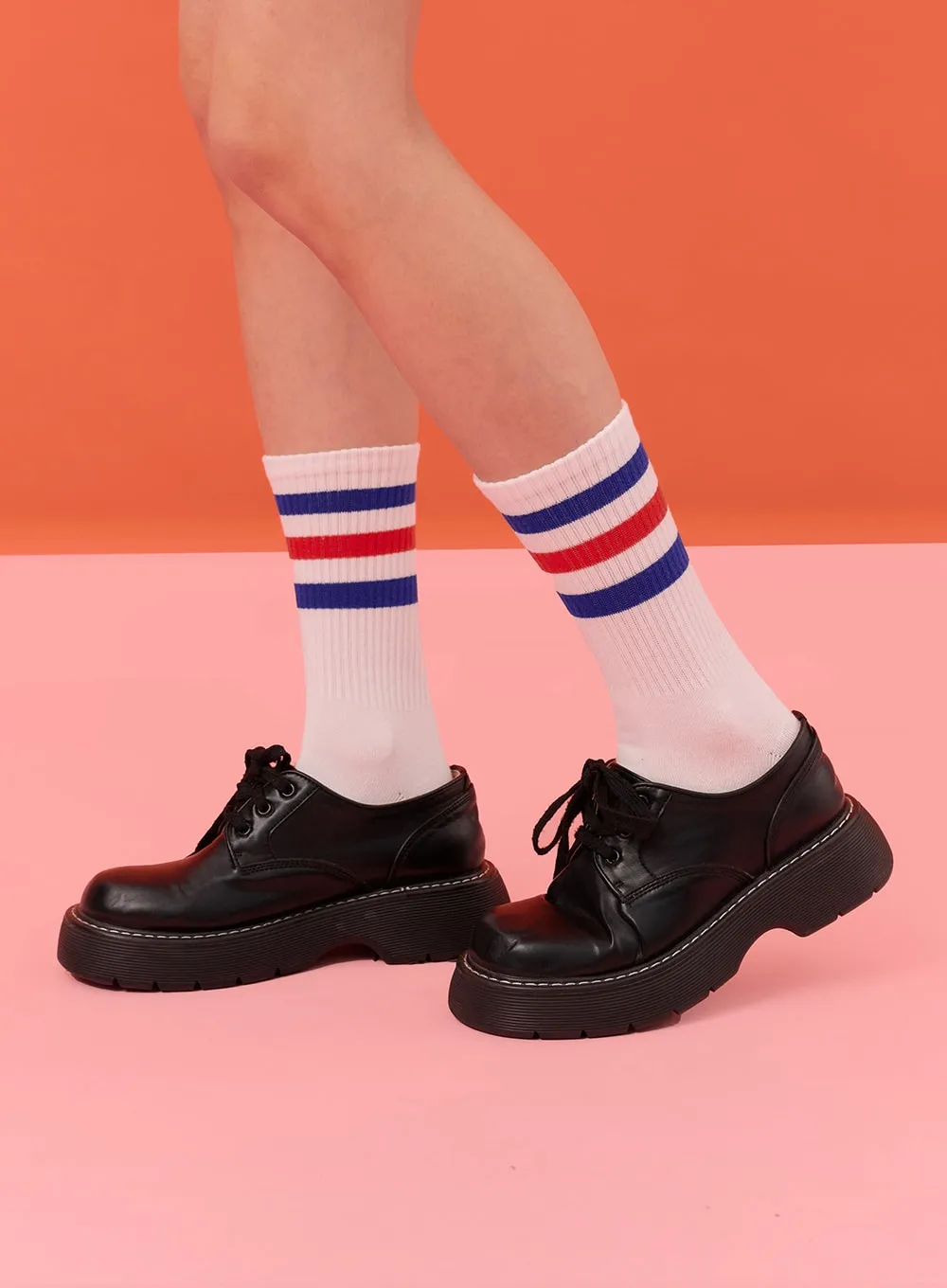 Sporty Striped Cotton Midi Socks IN302