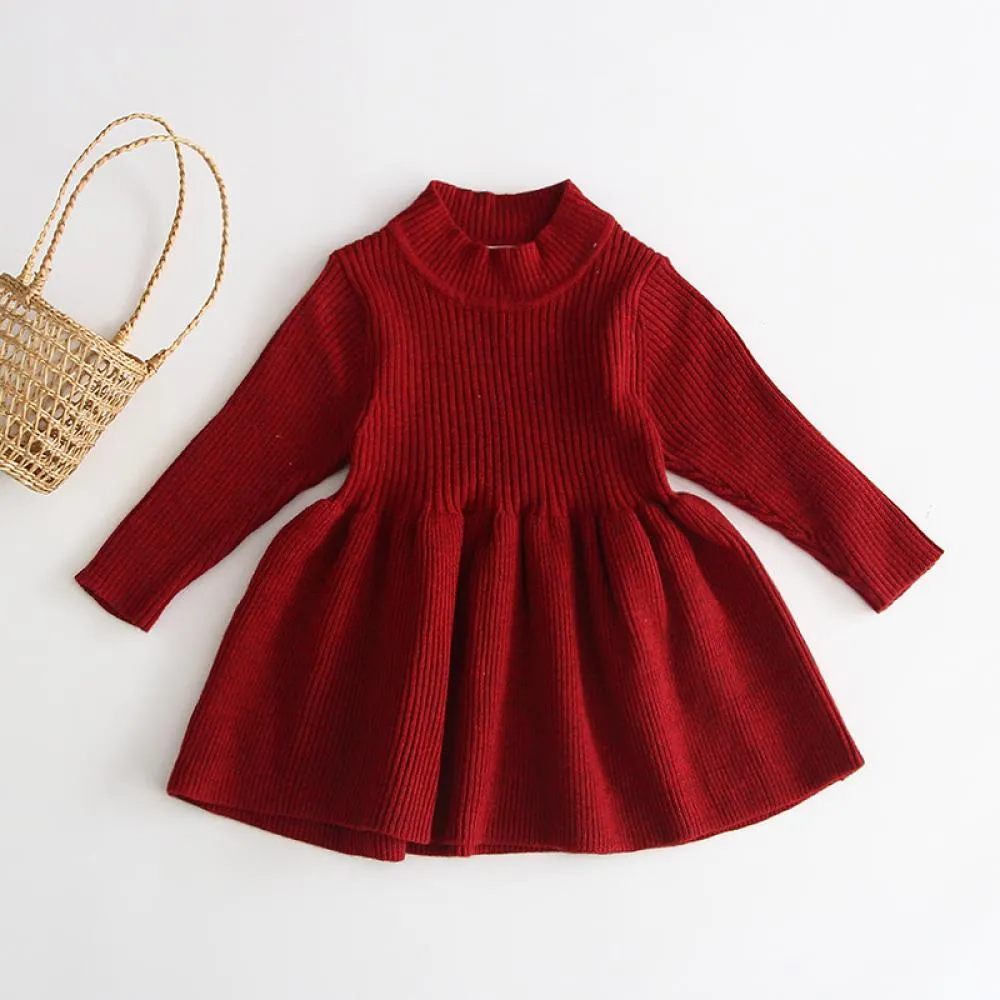 Spring Autumn Girls Knitted Dress Western Knitted Sweater Dress Baby Girl Clothes Wholesale