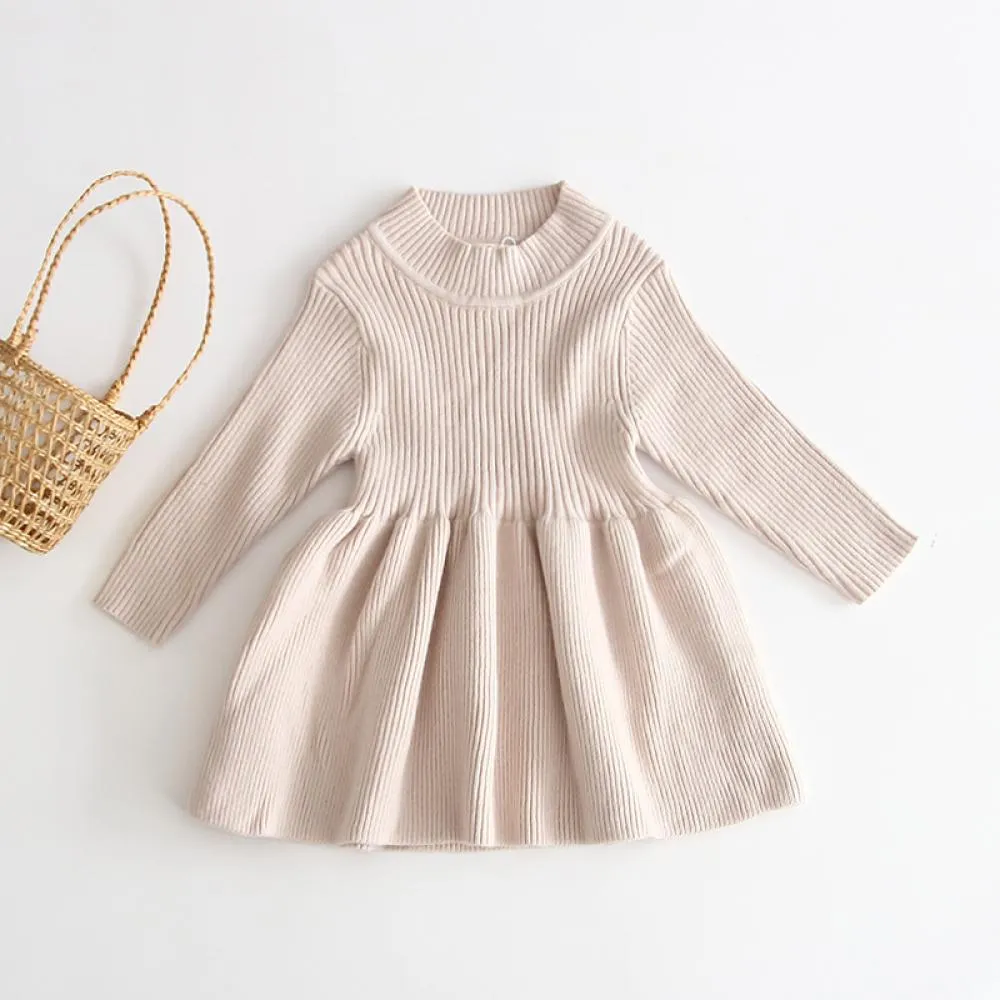 Spring Autumn Girls Knitted Dress Western Knitted Sweater Dress Baby Girl Clothes Wholesale