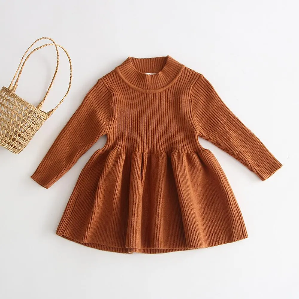 Spring Autumn Girls Knitted Dress Western Knitted Sweater Dress Baby Girl Clothes Wholesale