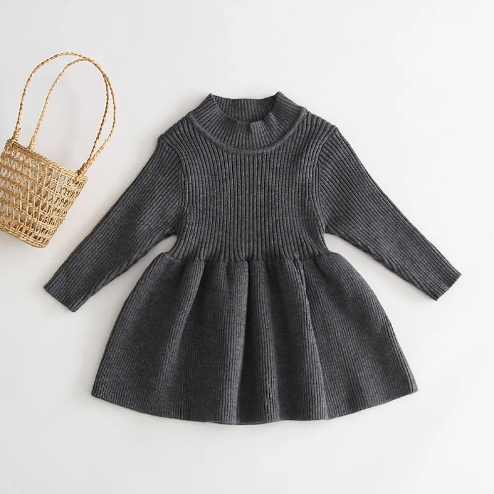 Spring Autumn Girls Knitted Dress Western Knitted Sweater Dress Baby Girl Clothes Wholesale