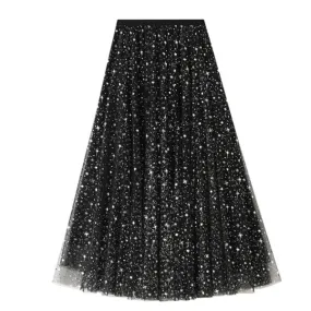 Star Sequined Mesh Maxi Skirt 星星亮片網紗半身長裙 (KCCLSP2126)