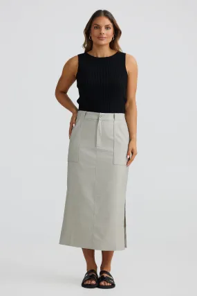 Straight Pocket Midi Skirt - Stone