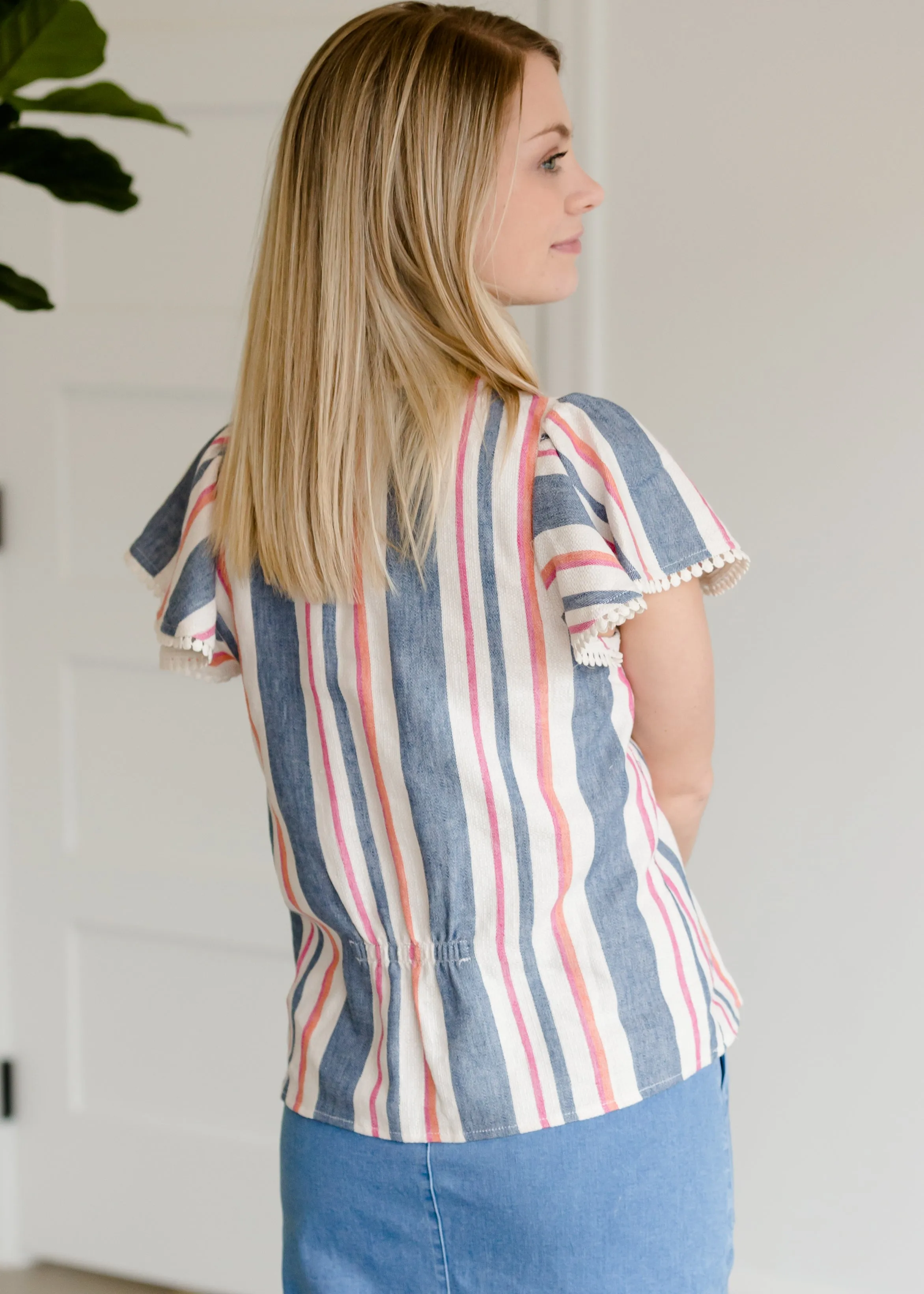 Striped Blue Flutter Sleeve Top - FINAL SALE