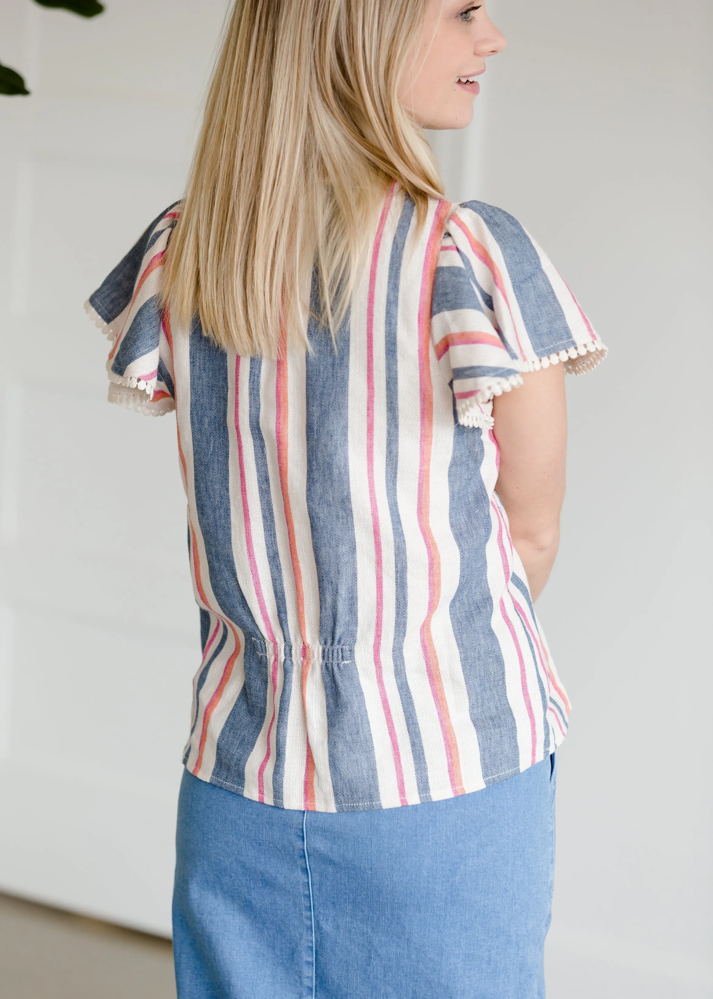 Striped Blue Flutter Sleeve Top - FINAL SALE