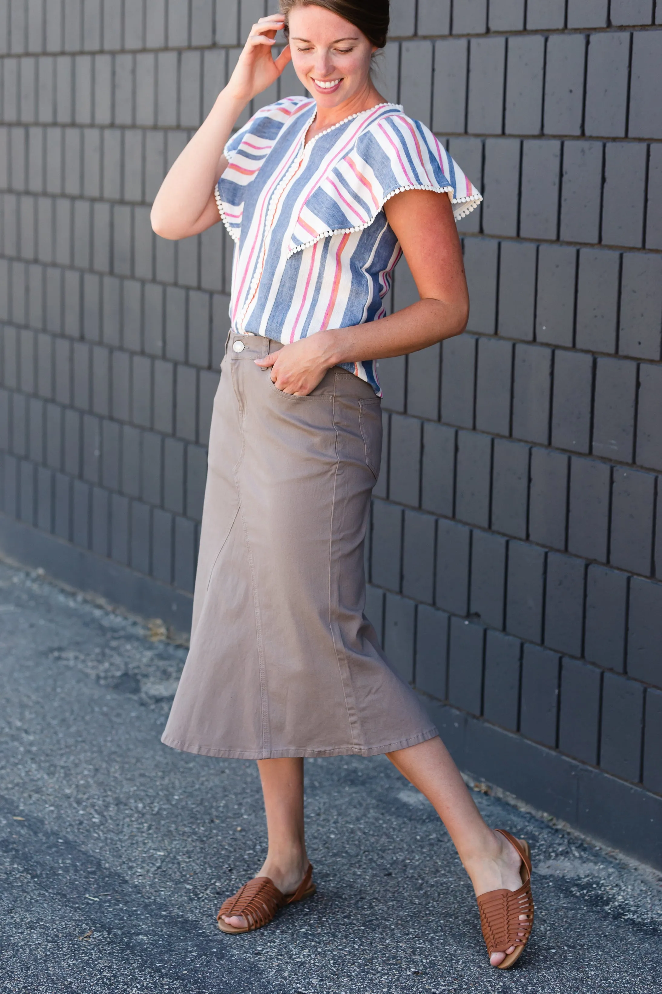 Striped Blue Flutter Sleeve Top - FINAL SALE