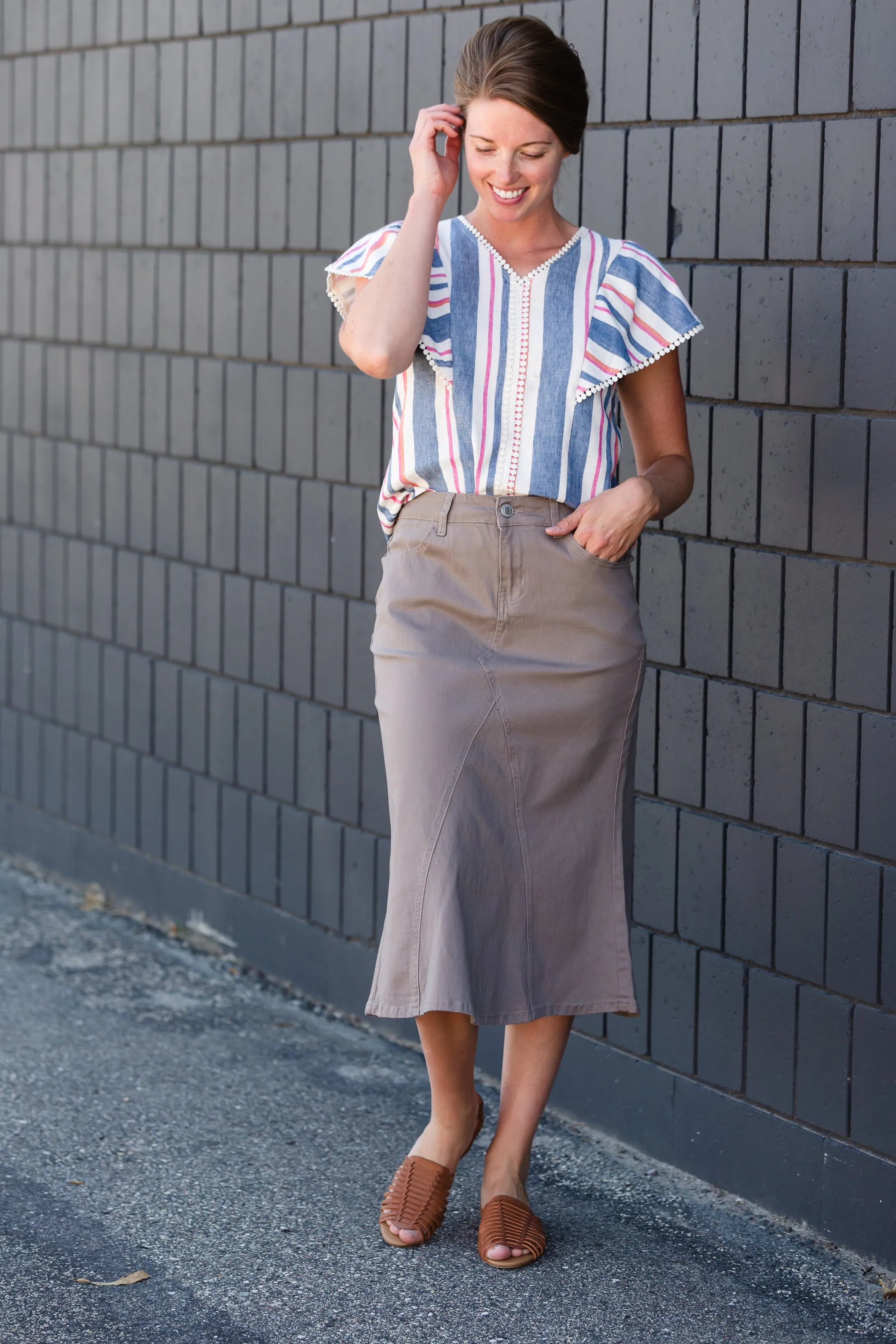 Striped Blue Flutter Sleeve Top - FINAL SALE