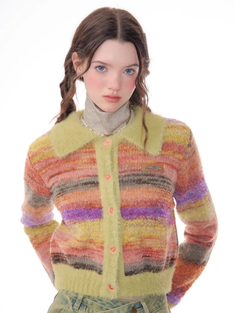 Striped Polo Neck Sweater Cardigan Jacket【s0000006141】