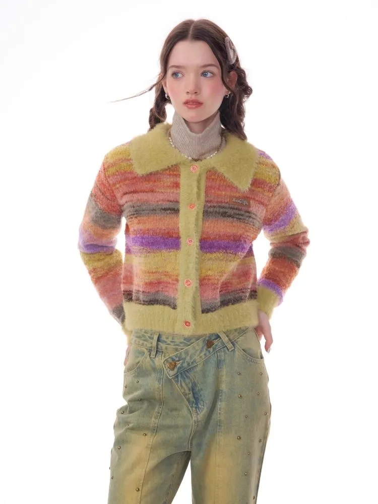 Striped Polo Neck Sweater Cardigan Jacket【s0000006141】