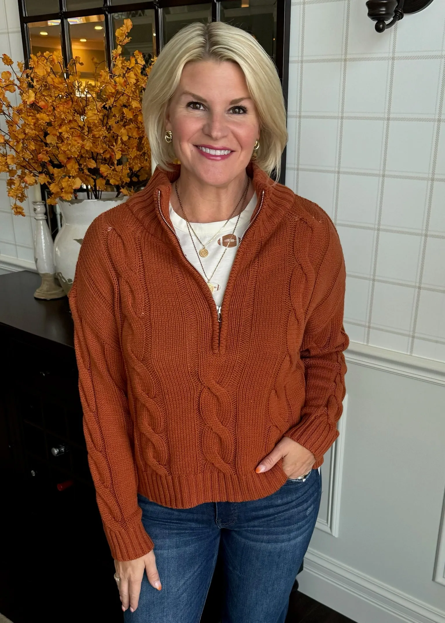 Sugarlips Wadley Zip Up Sweater in Rust