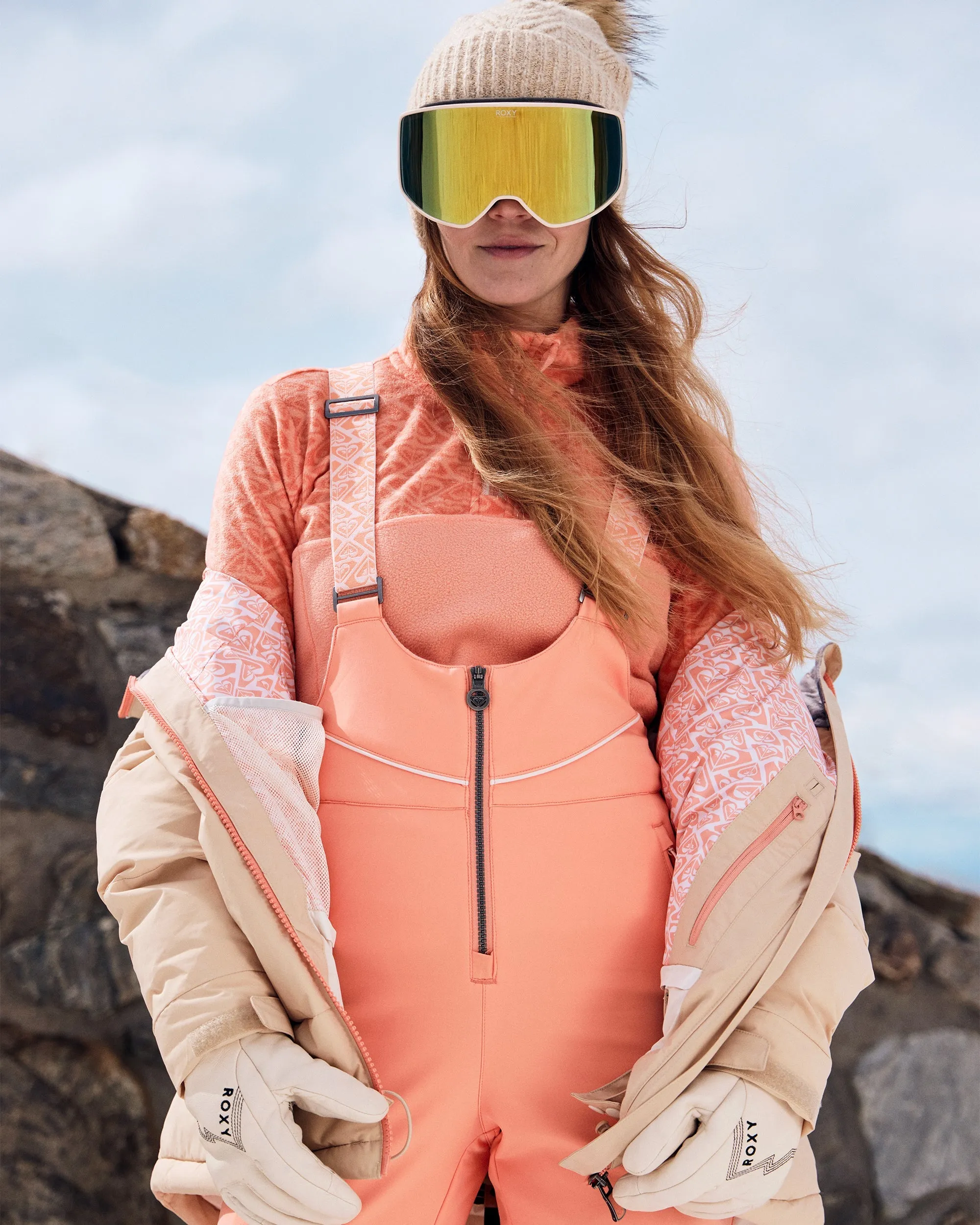 Summit Bib Snow Pant - Peach Pink