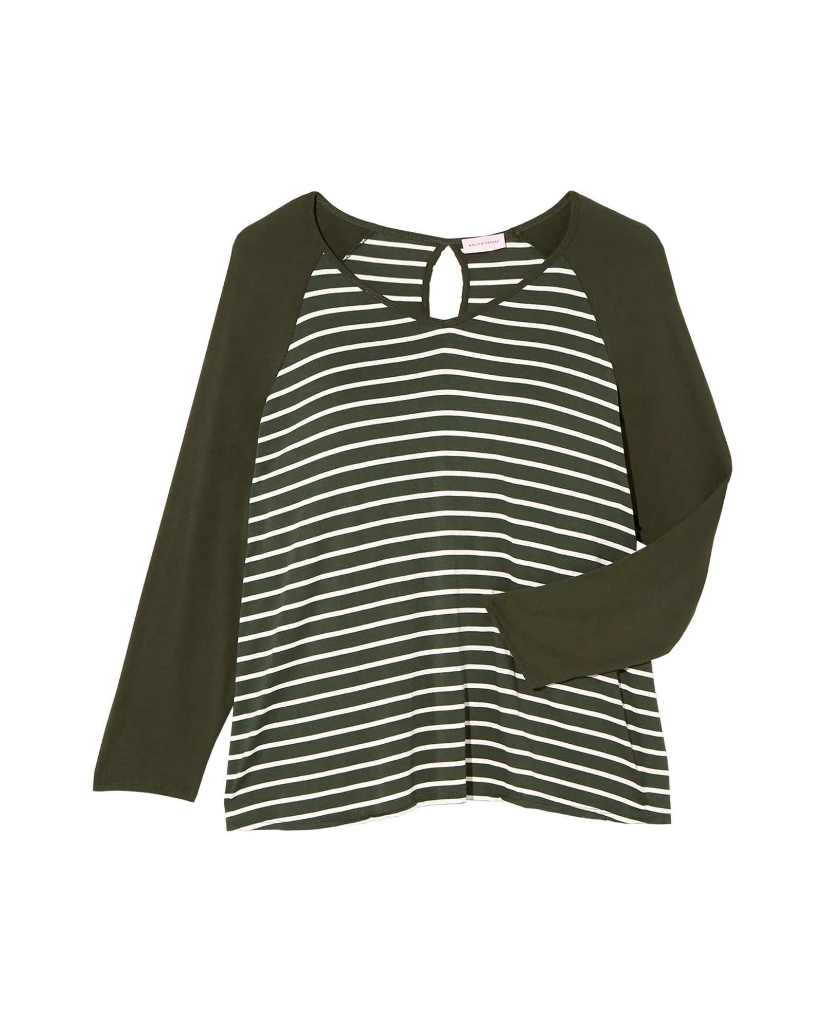 Tessie Long Sleeve Contrast Split Back Tee | Olive Green / Ivory