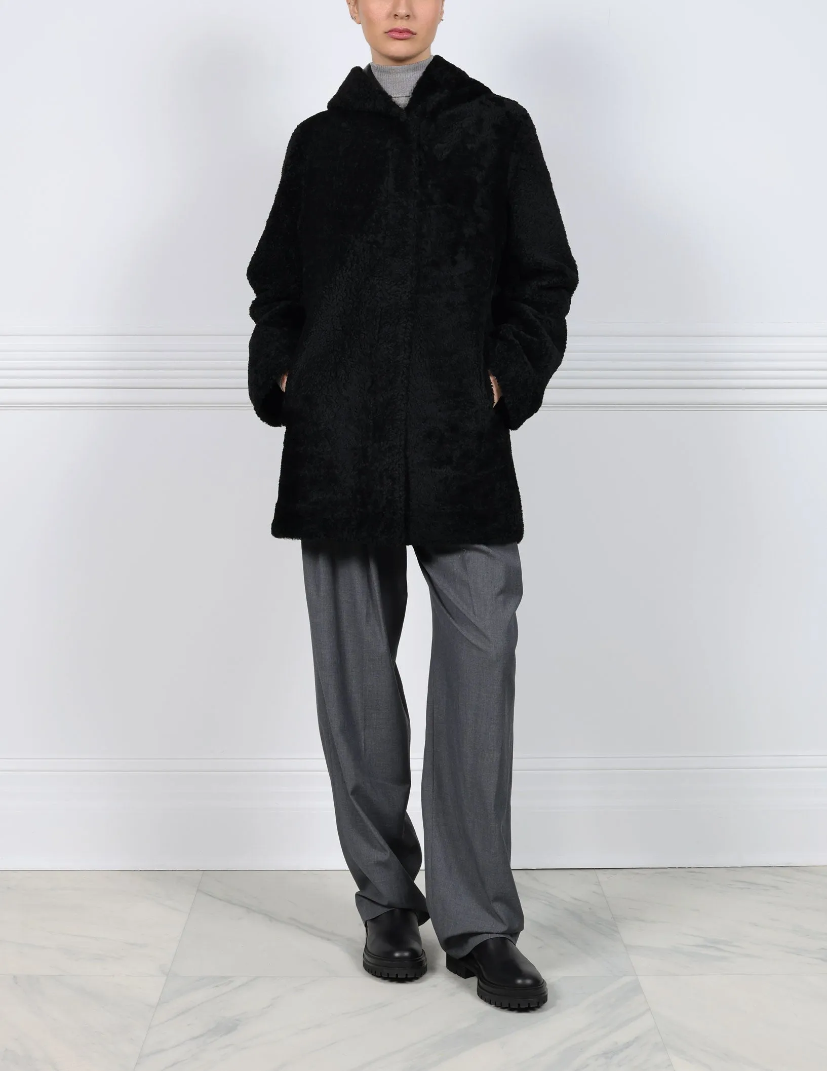 The Davie Hooded Shearling Coat