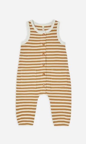 The Waffle Sleeveless Jumpsuit - Ocre Stripe