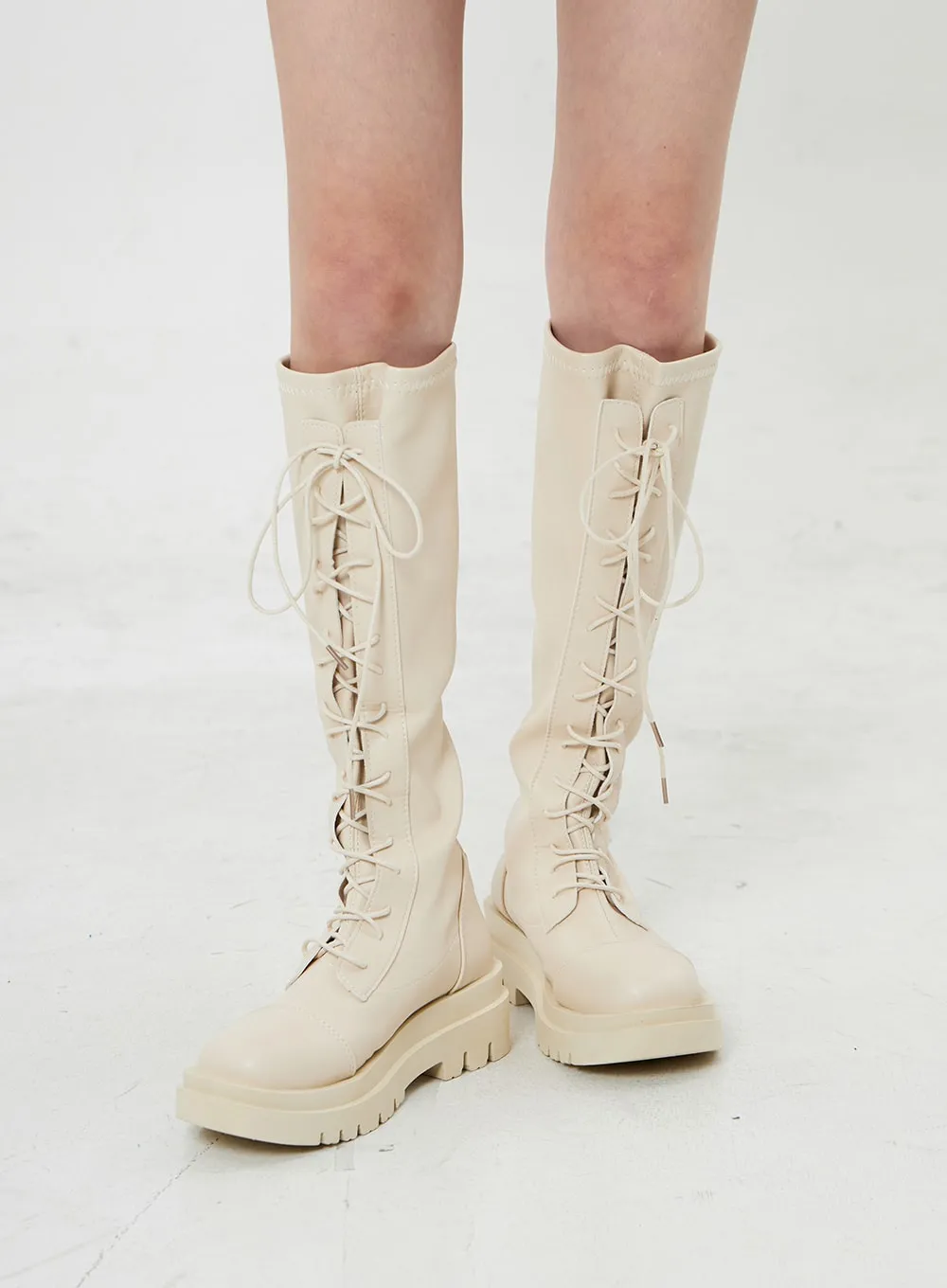 Thick Platform Lace-Up High Boots BO25