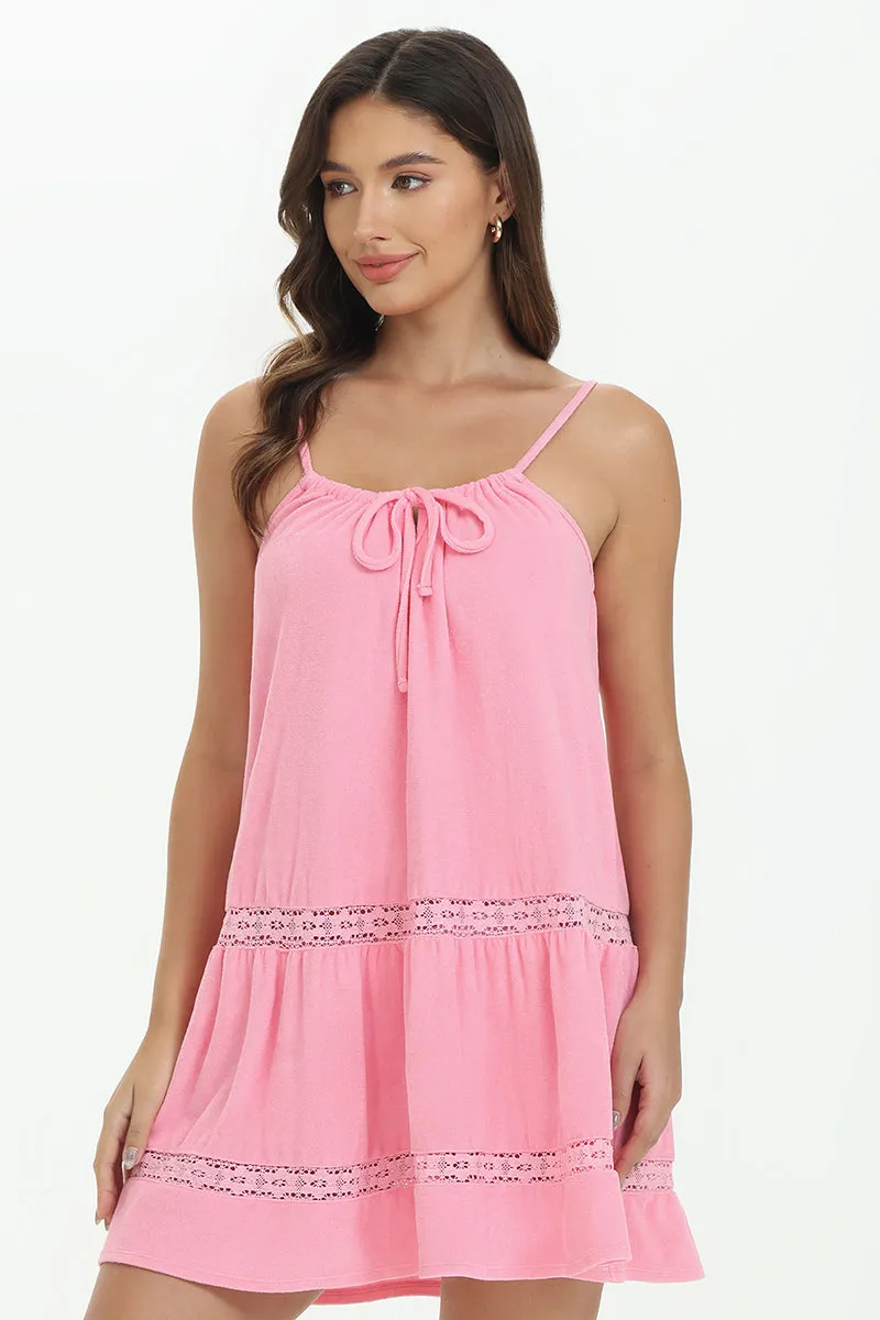 Towel Terry Lace Trim Tiered Dress