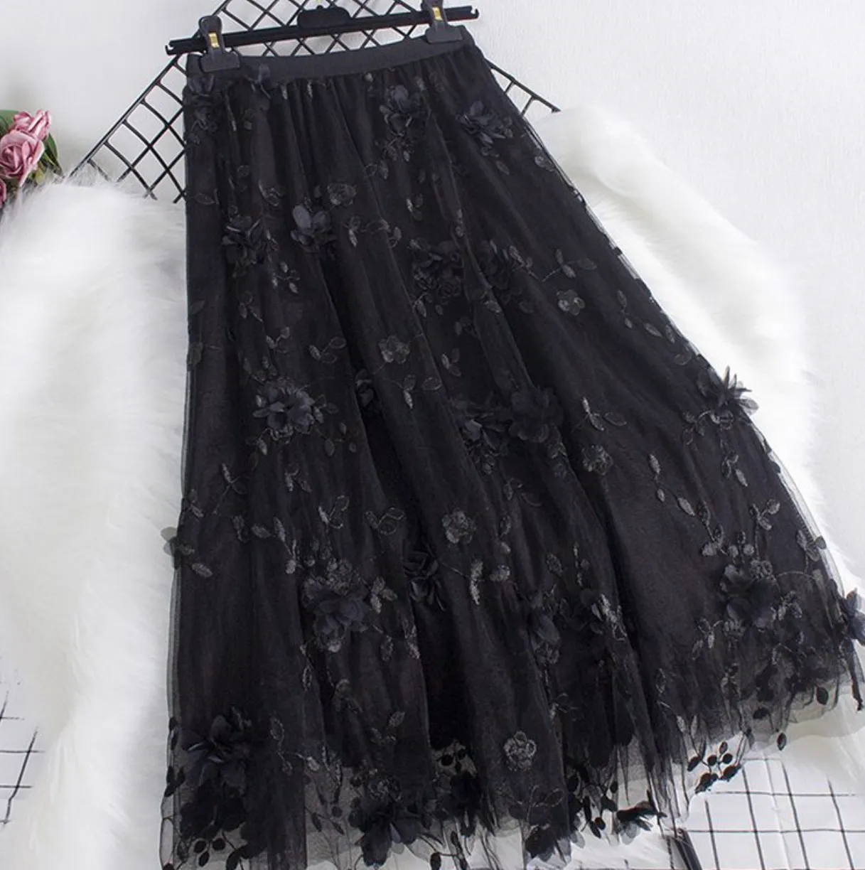 Tulle Maxi Skirt With Floral Detail