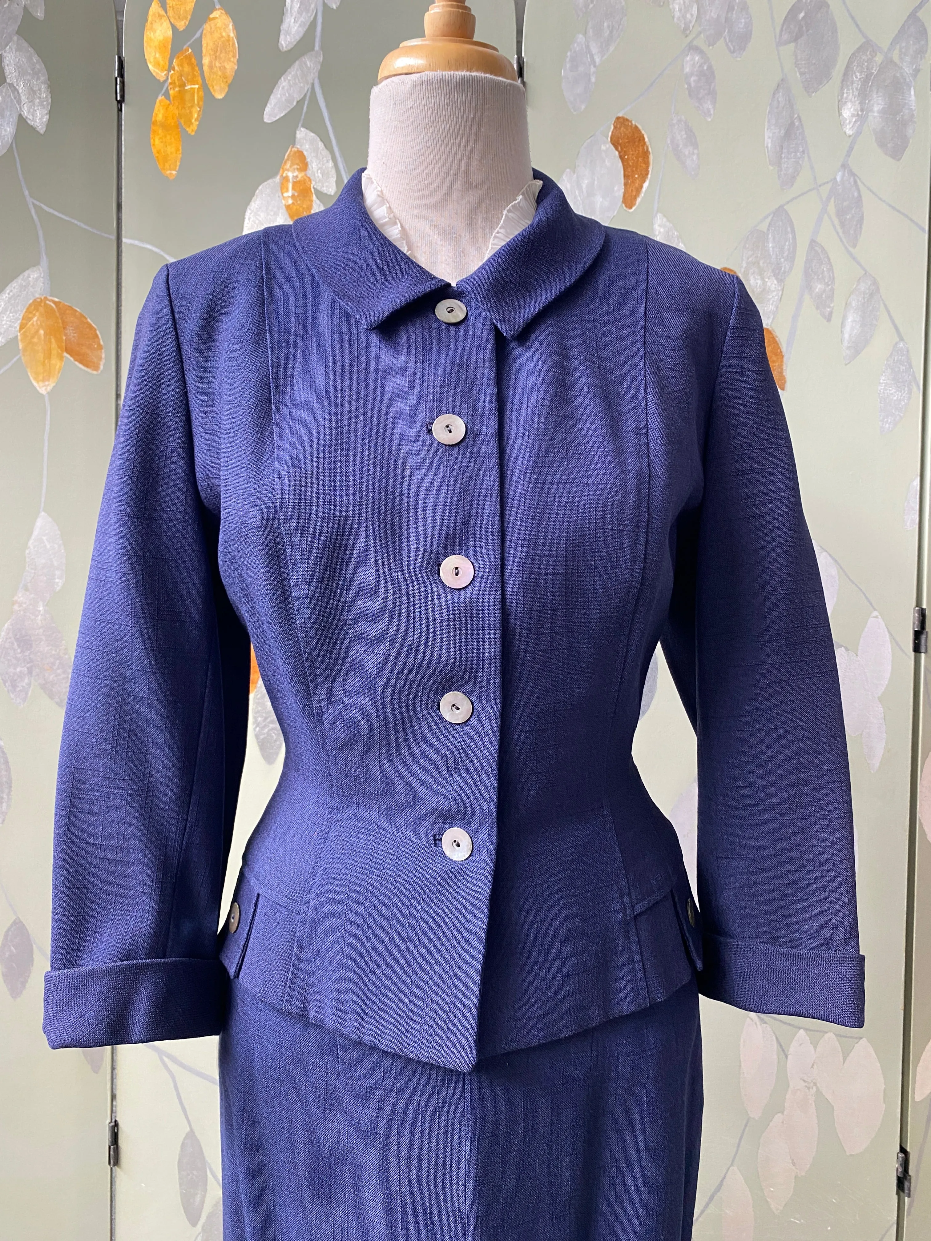 Vintage 1950s Navy Skirt Suit, Leslie Fay, S-M