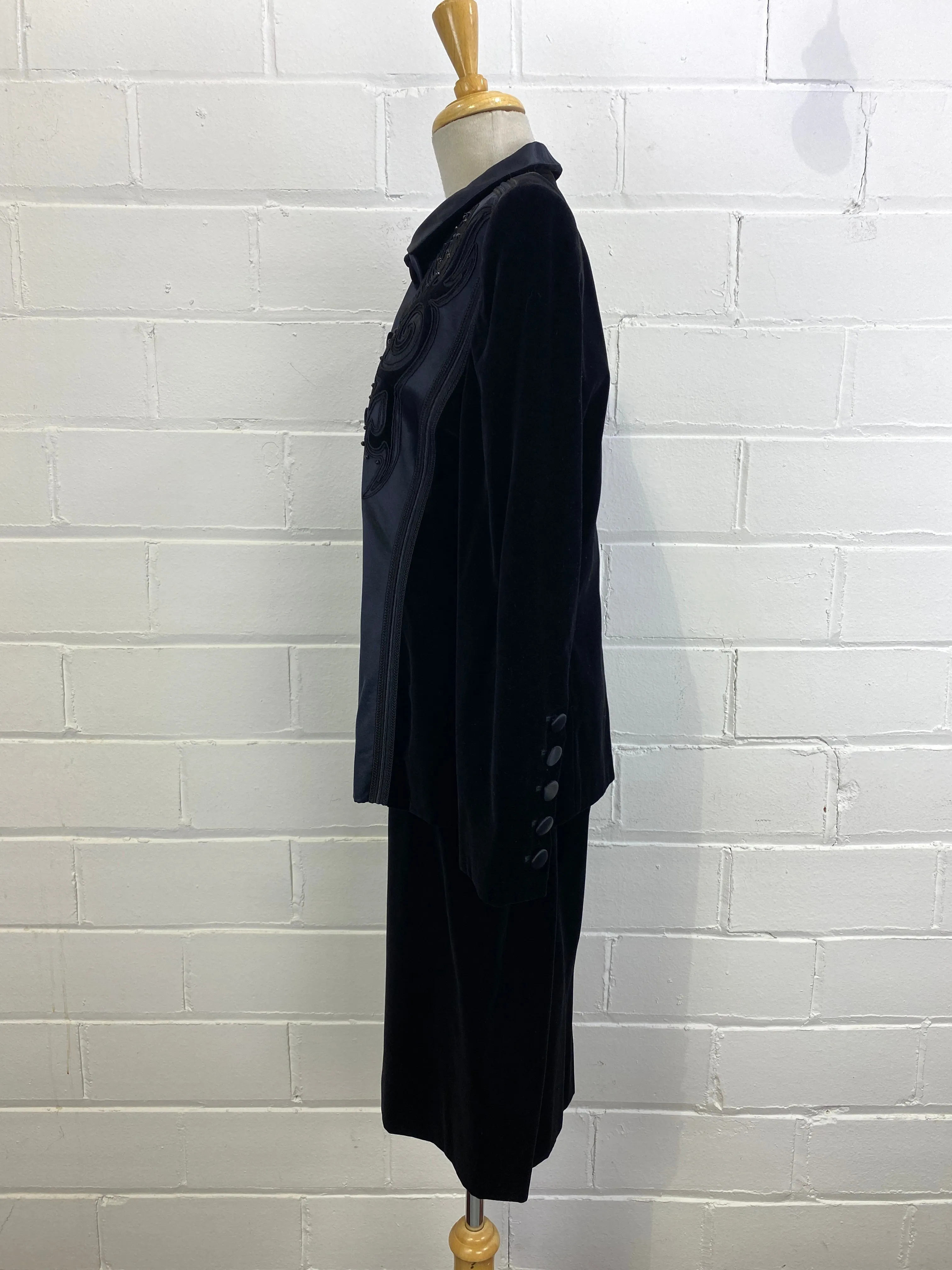 Vintage 80s Black Velvet & Satin Escada Skirt Suit, Medium