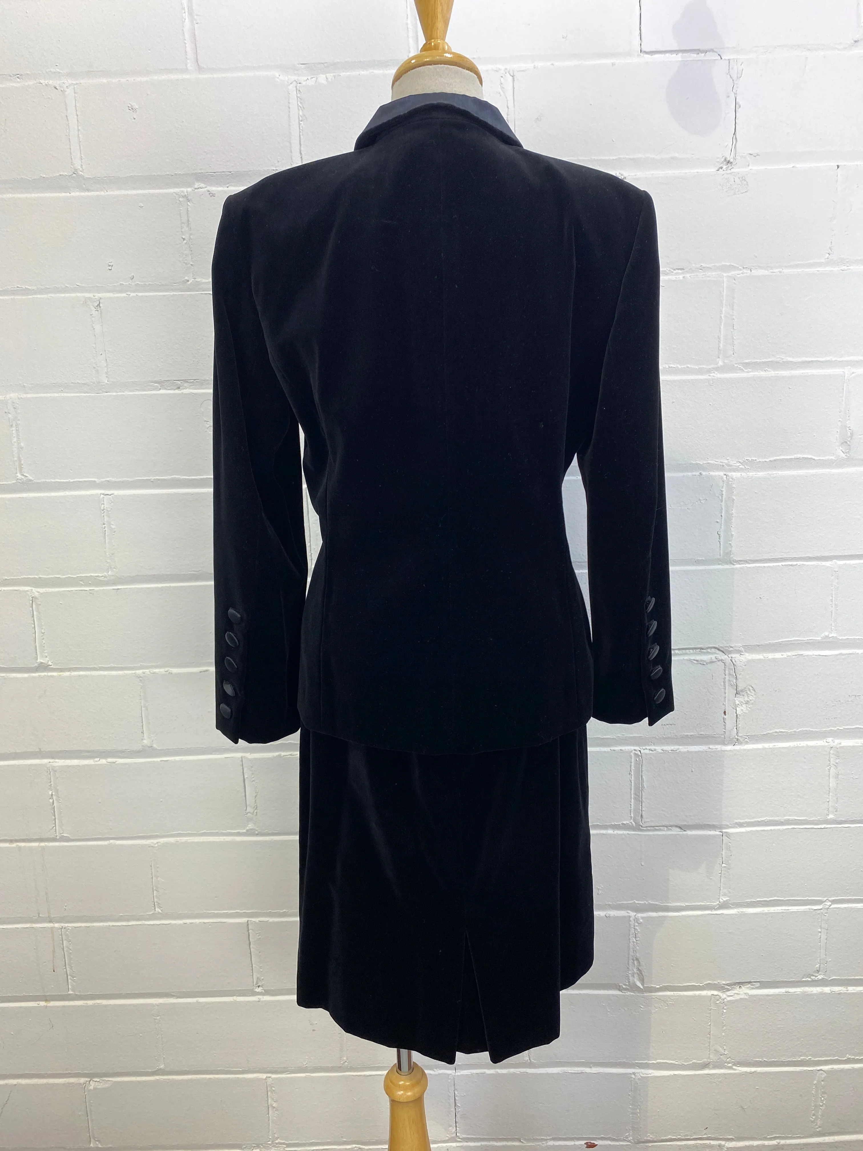 Vintage 80s Black Velvet & Satin Escada Skirt Suit, Medium