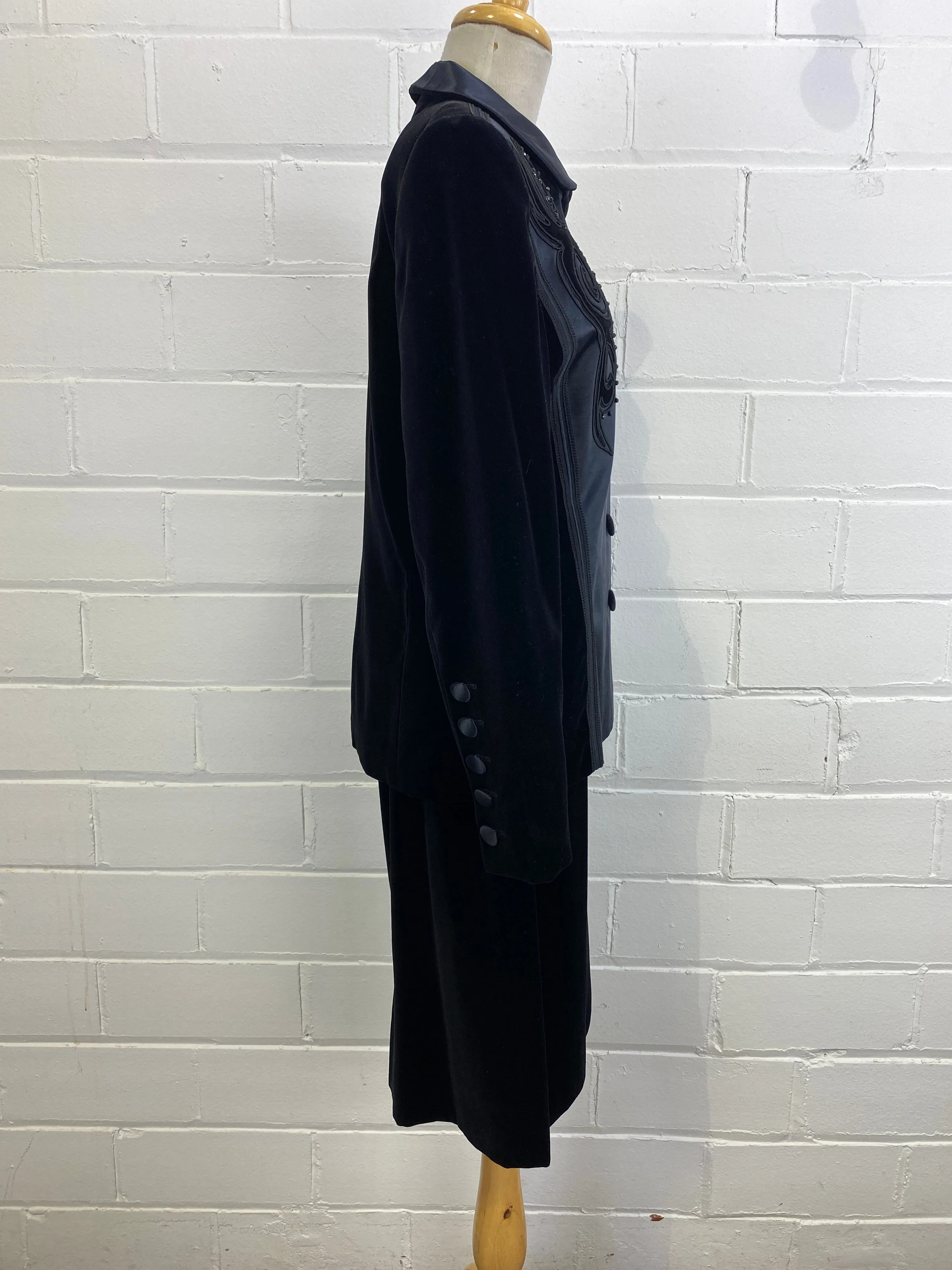 Vintage 80s Black Velvet & Satin Escada Skirt Suit, Medium