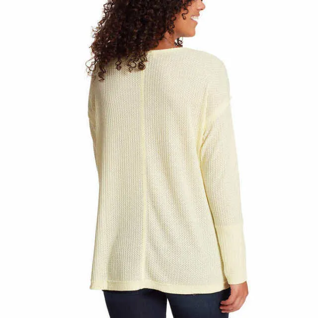 Vintage America Women's Thermal Knit Oversized Long Sleeve Shirt YELLOW