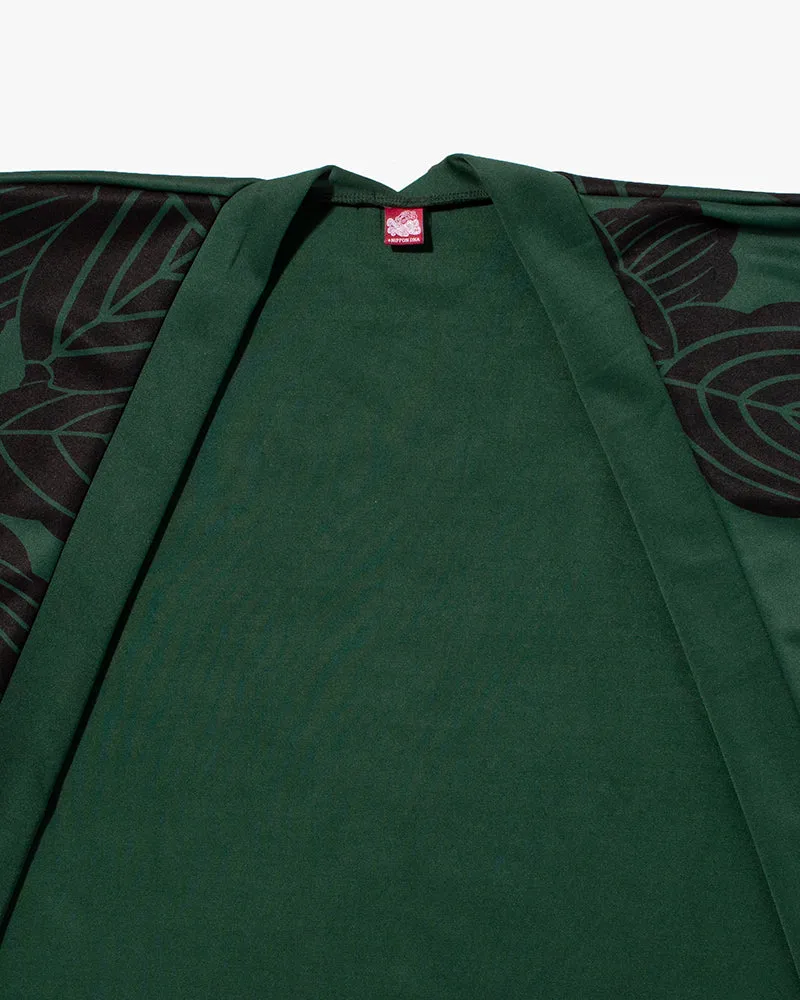 Wa-Modern Haori, Moss Green with Black Kashiwa Leaves