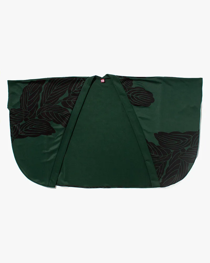 Wa-Modern Haori, Moss Green with Black Kashiwa Leaves