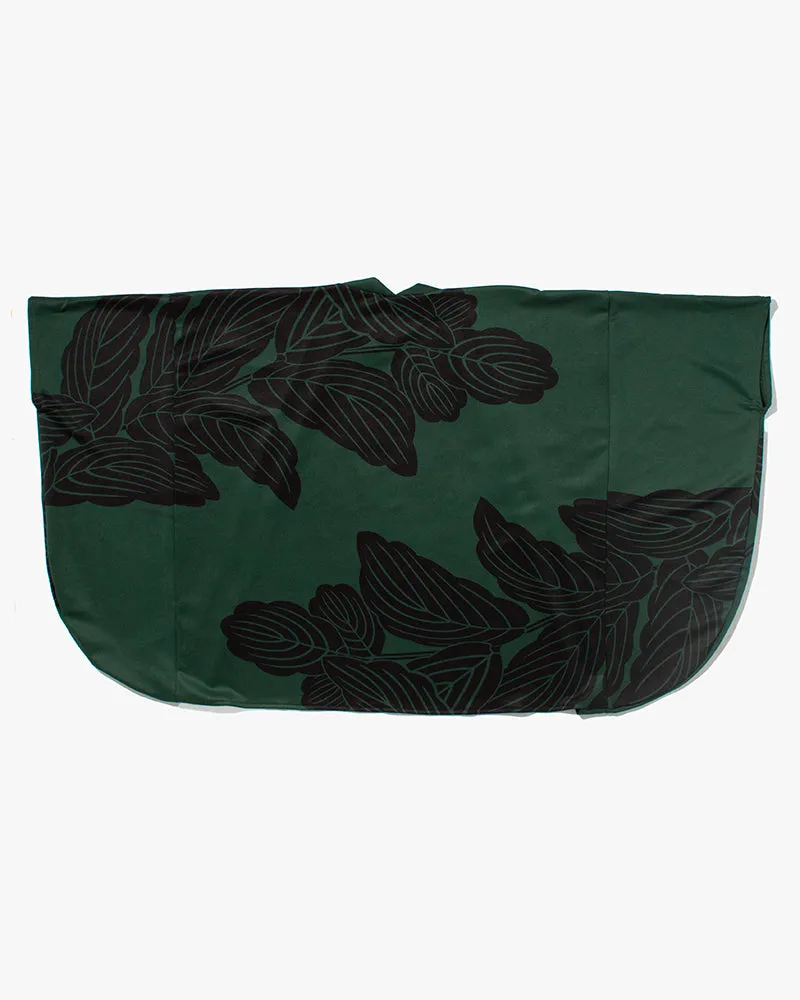 Wa-Modern Haori, Moss Green with Black Kashiwa Leaves