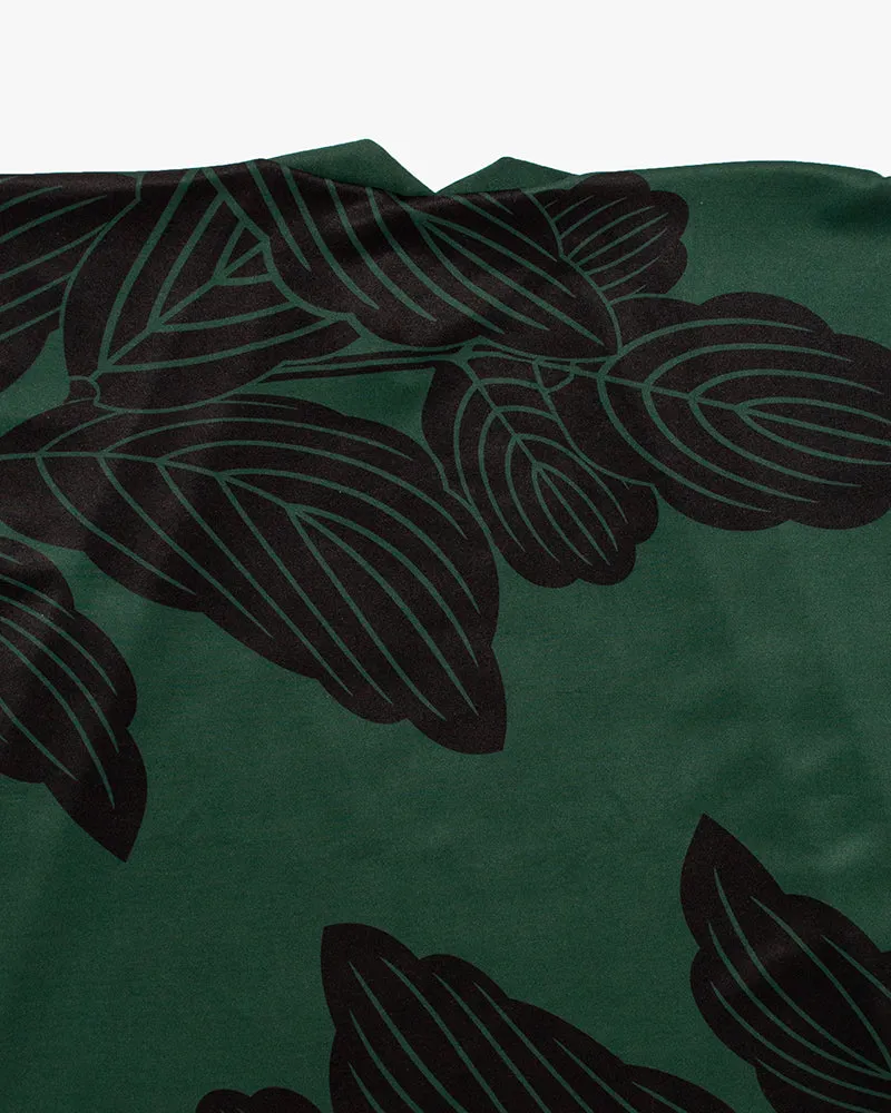 Wa-Modern Haori, Moss Green with Black Kashiwa Leaves