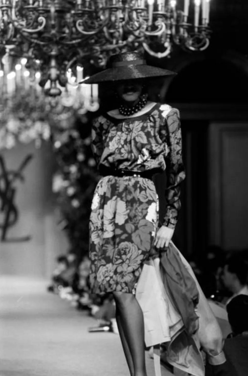 Well Documented Spring 1983 Yves Saint Laurent Haute Couture Runway Look 53 Silk Floral Dress