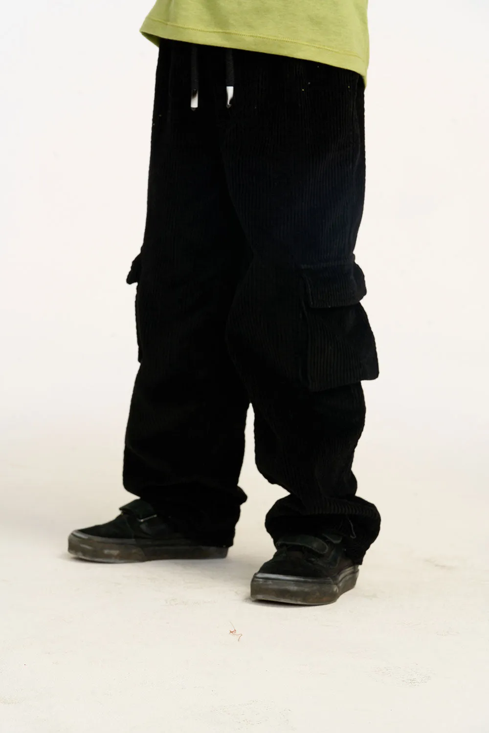 Wes Raven Black Corduroy Cargo Pants