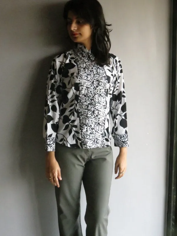 White Black Leafy Buttoned Shirt