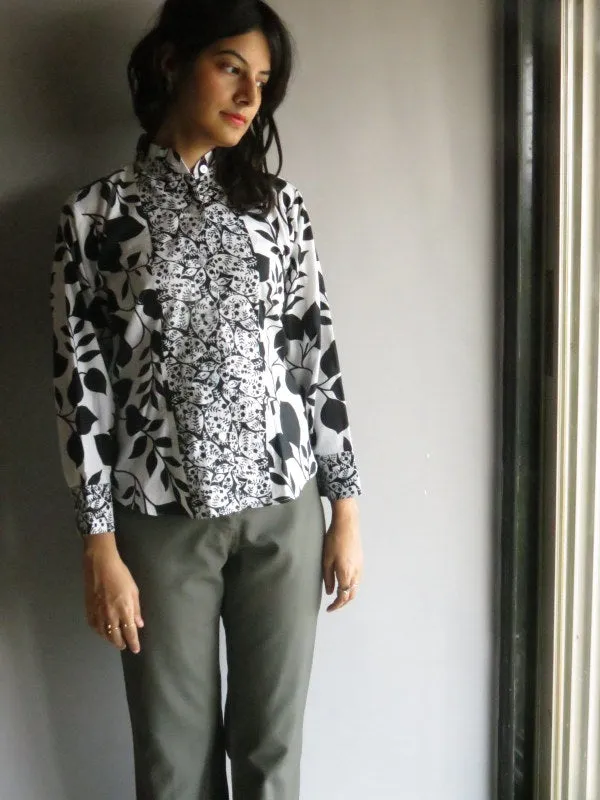 White Black Leafy Buttoned Shirt