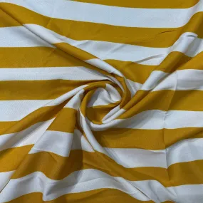 White With Yellow Stripes Crepe Fabric