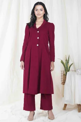 Wine Red Jacket & Pant Co-ord Set