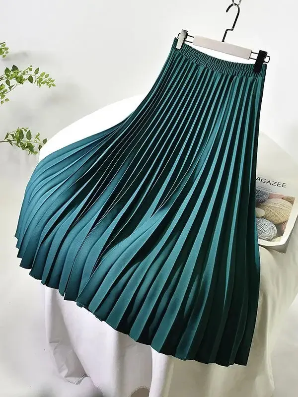 Women A-Line Spring Pleated Skirt Elegant High Waist Long Skirt Femme Elegant Faldas Jupe Saia Women White Skirts C-092