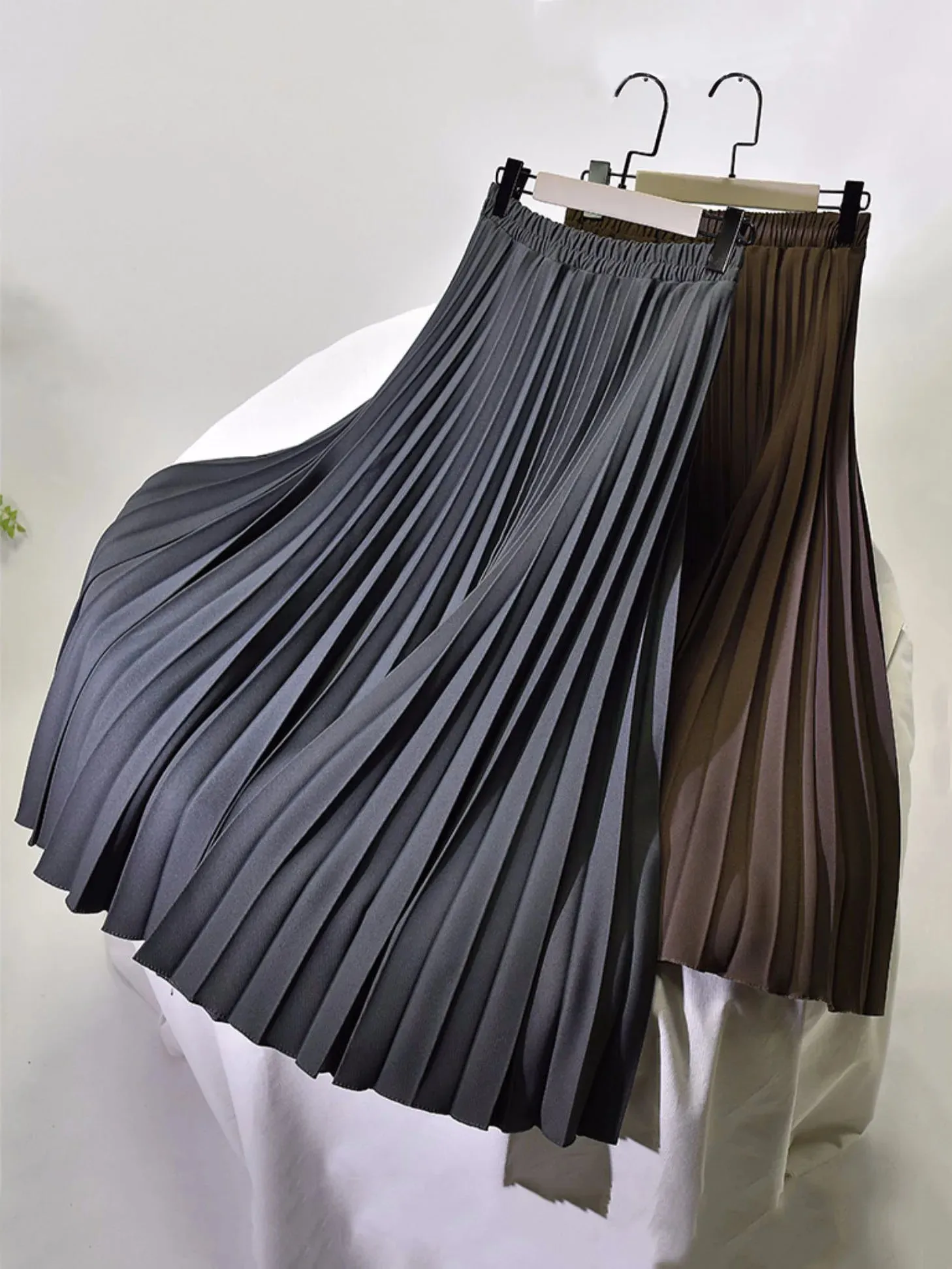 Women A-Line Spring Pleated Skirt Elegant High Waist Long Skirt Femme Elegant Faldas Jupe Saia Women White Skirts C-092