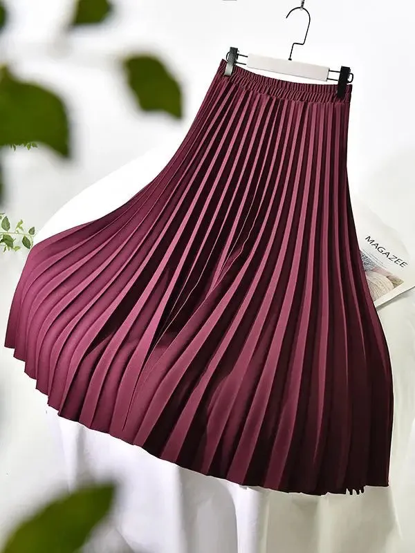 Women A-Line Spring Pleated Skirt Elegant High Waist Long Skirt Femme Elegant Faldas Jupe Saia Women White Skirts C-092