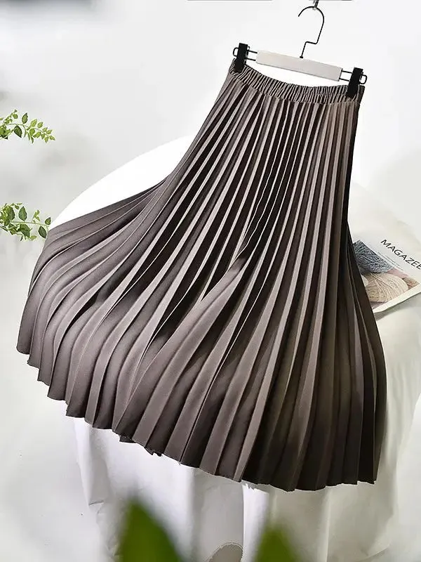 Women A-Line Spring Pleated Skirt Elegant High Waist Long Skirt Femme Elegant Faldas Jupe Saia Women White Skirts C-092