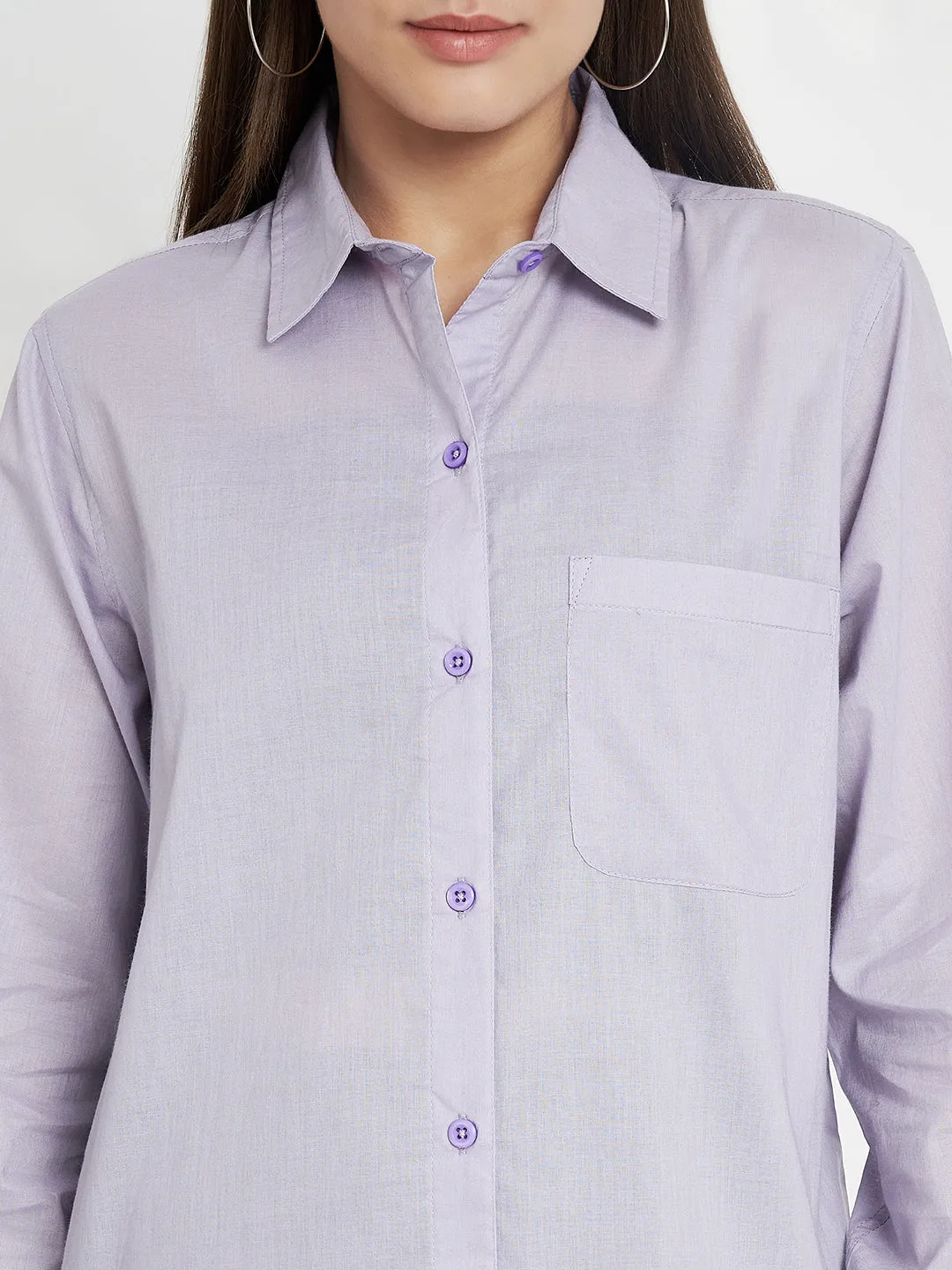 Women Classic Pure Cotton Lavender Formal Shirt