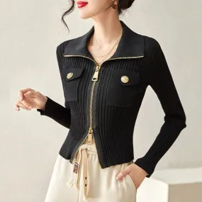 Women's Fashion Knitted Cardigan Sweater – Slim Fit Casual Zipper Jacket