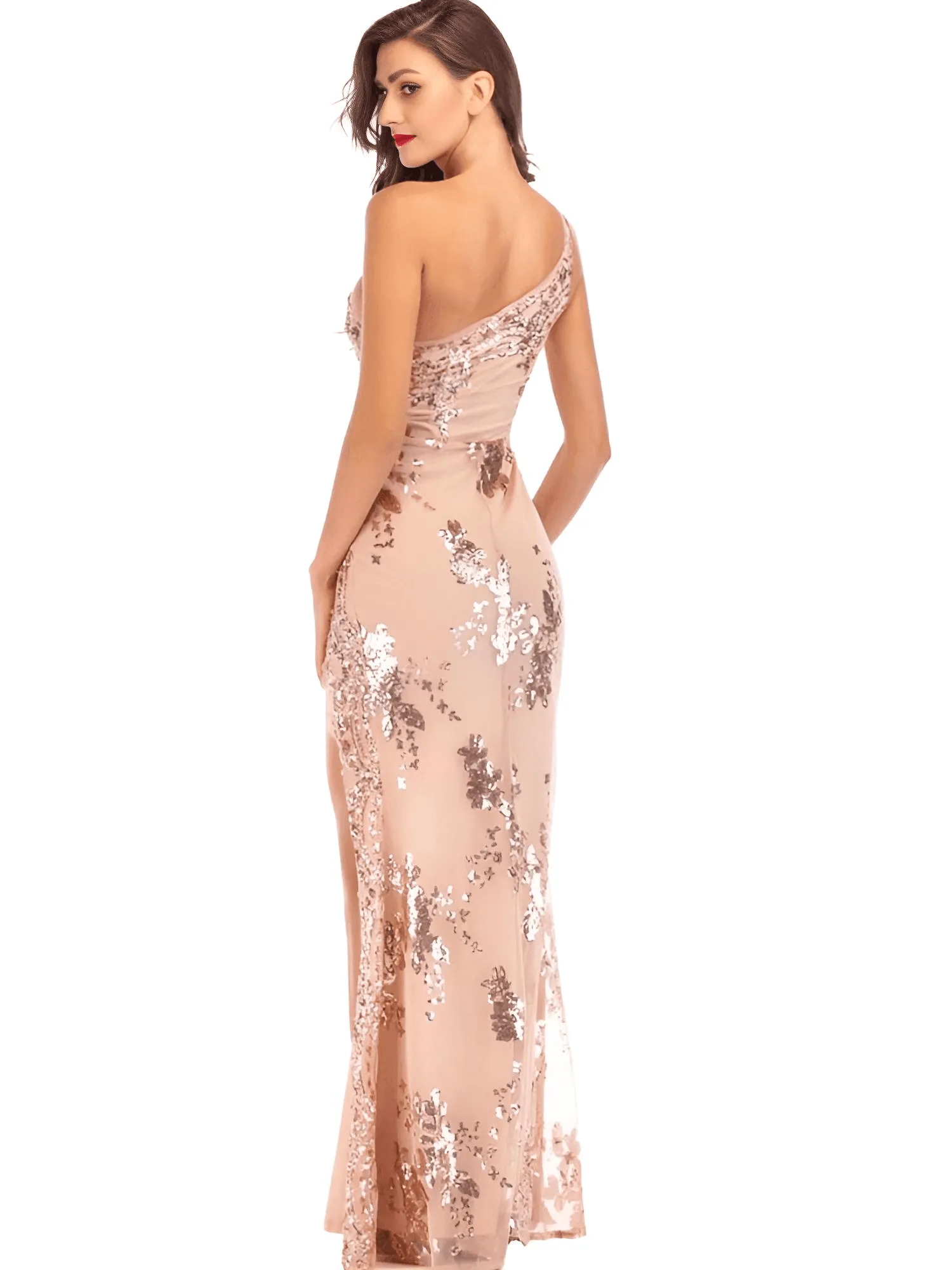 Women's Glitter Maxi Evening Gown With High Split