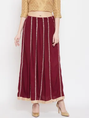 Women'S Maroon Gotta Patti Flared Skirt