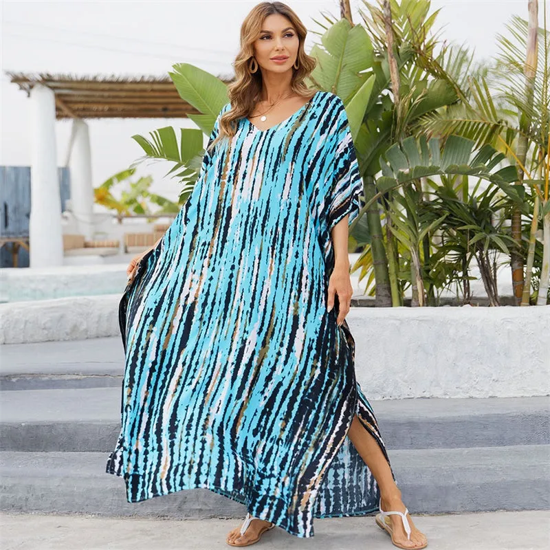 Womens Tie-Dye Print Summer Beach Casual Loose Dress