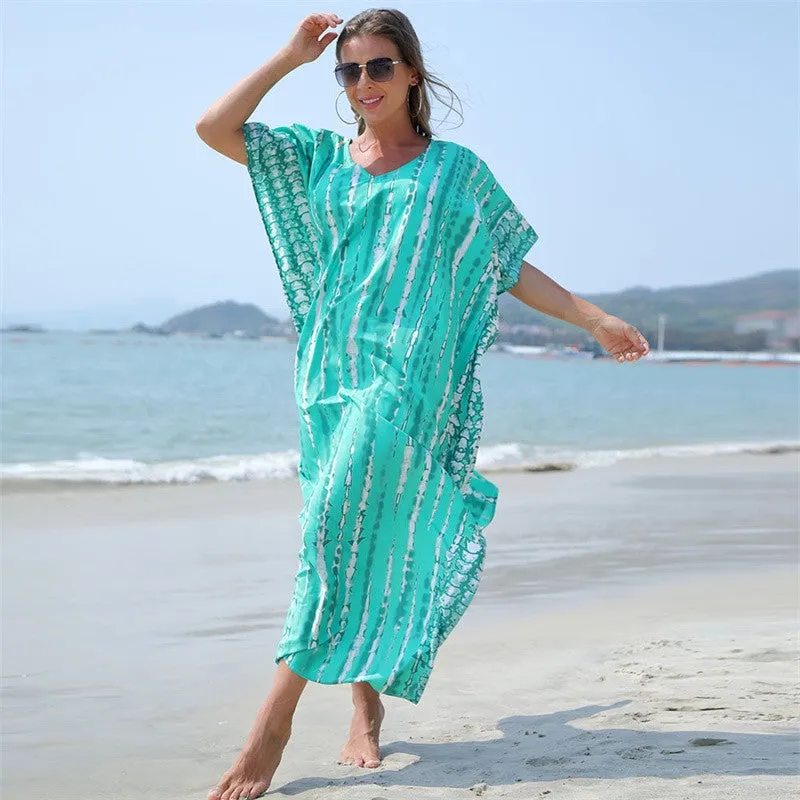 Womens Tie-Dye Print Summer Beach Casual Loose Dress