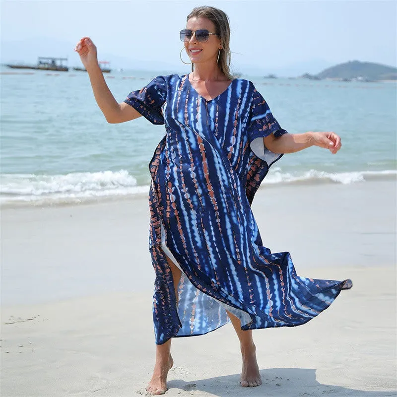 Womens Tie-Dye Print Summer Beach Casual Loose Dress