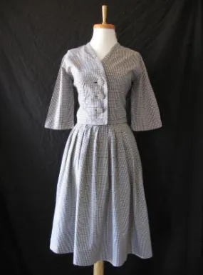 Women's Vintage 50s Skirt Suit Outfit Jacket Rockabilly Gingham Cotton Small VFG