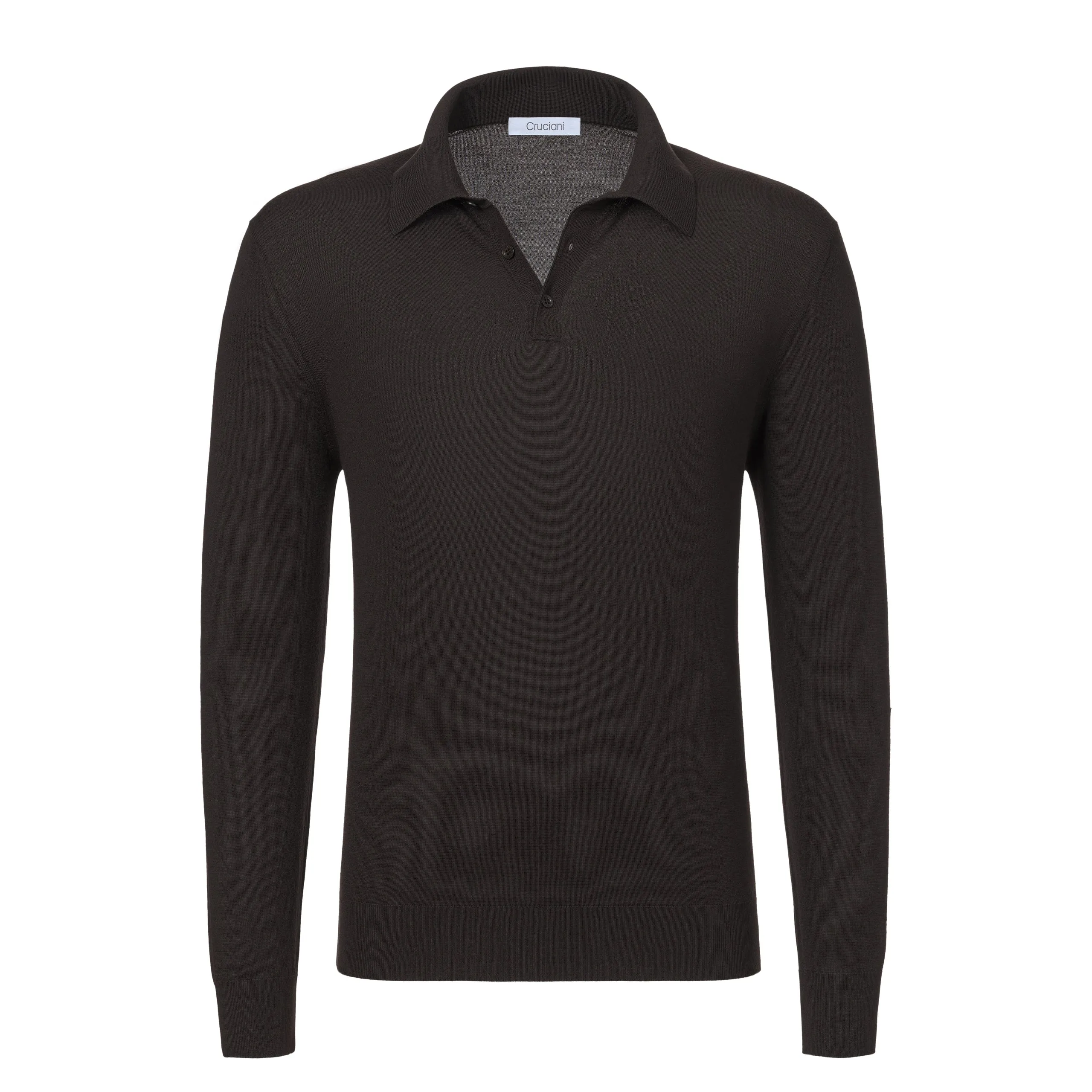 Wool Sweater Polo Shirt in Dark Brown